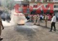 पुलिस मुख्यालय में सुरक्षाकर्मियों ने स्वयं को सुरक्षित रखते हुए आग पर काबू पाने की ली ट्रेनिंग